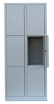 6-tueriger Faecherschrank mit Zylinderschloss und Sockel : 2 Abteile je 3 Faecher (400 mm pro Abteil)